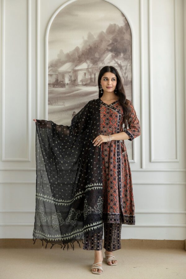 Black Hand Block Ajrakh Printed Pant and Dupatta Design indian wear dress