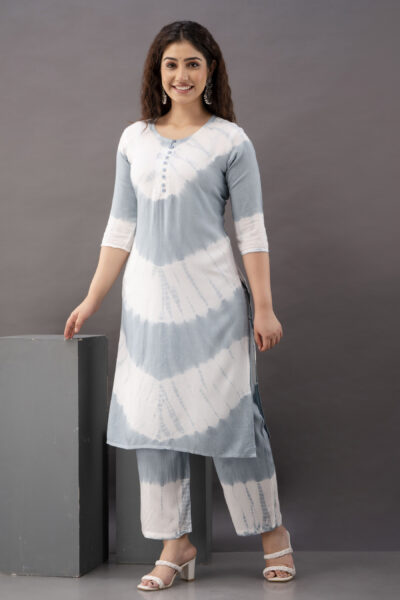 Women Tie-Dye Cotton Kurti Pant Set – Sky Blue Co-Ord | Comfortable Daily Wear Ethnic Set