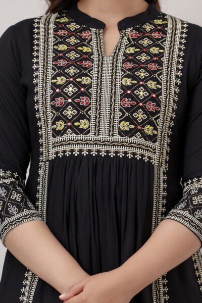 Black Cotton Embroidered Anarkali Kurti for Women