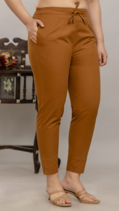 Cotton Flex Solid Regular Fit Pants for Women | Half Elastic Waist & Pockets