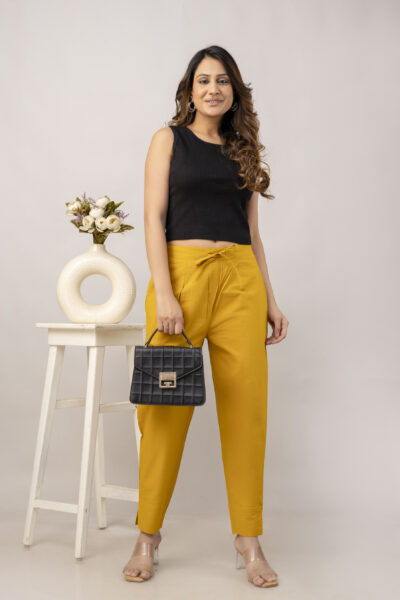 Cotton Flex Solid Regular Fit Pants for Women | Half Elastic Waist & Pockets Multi colour